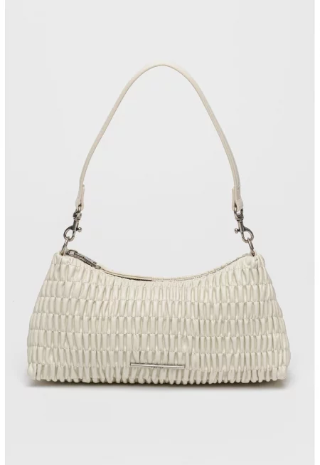 Чанта за рамо от еко кожа с набирания - Мръснобял
