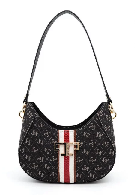 Чанта за рамо от еко кожа с принт - Червен - Бял - Черен