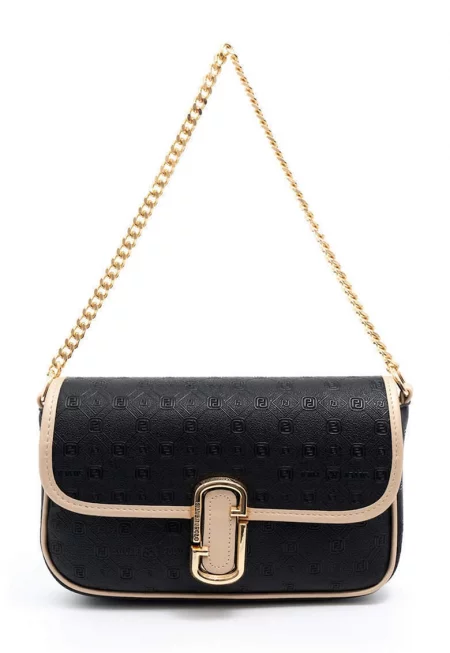 Чанта за рамо с презрамка-верижка - Черен/Светло бежово