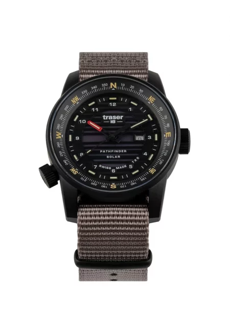 Часовник  P68 Pathfinder - соларен - сив - кафява текстилна каишка - водоустойчив 10 ATM