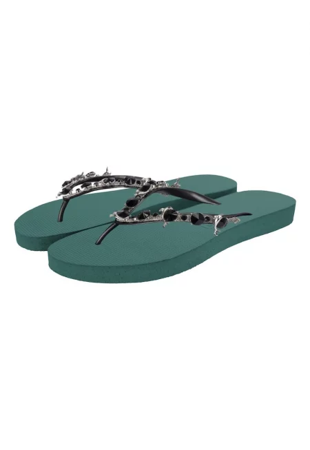 Чехли Dolphin с декоративни камъни - Аква зелено