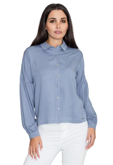 Дамска риза  модел M582 - бухнали ръкави - синя - вискоза - SM