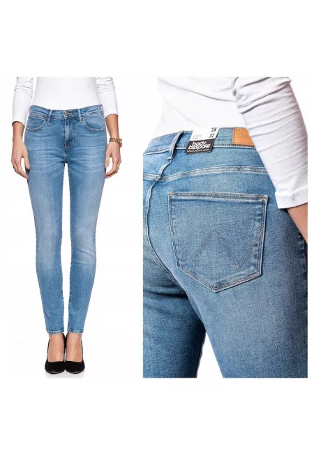Дамски дънки -  с висока талия - тесни - 8553-184 - памук - дълги - дребни - деним - W24-L32 US - син