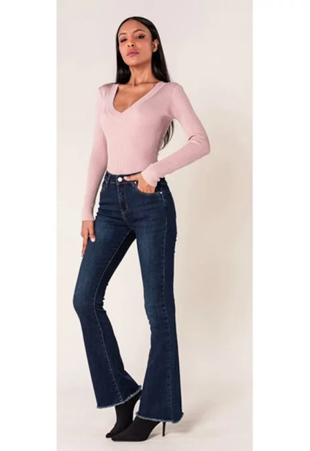 Дамски разкроени дънки тип лодка  тъмносини P218-5A M10 17029