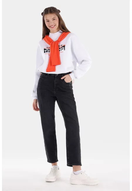 Дънки стил Mom над глезена - Черен