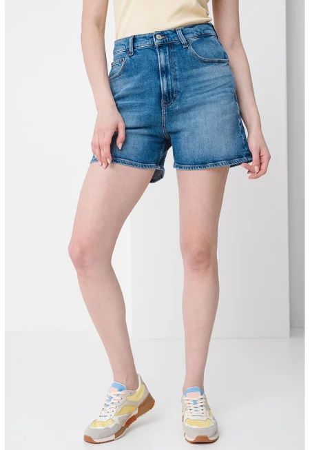 Дънков къс панталон с висока талия - Тъмносин