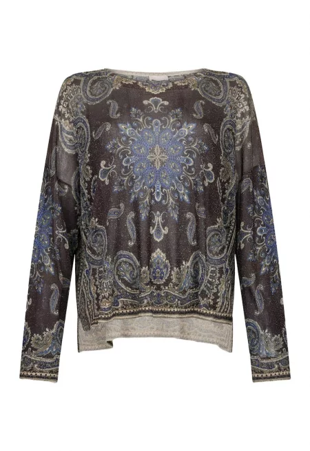 Десениран пуловер от лурекс - Тъмнокафяв