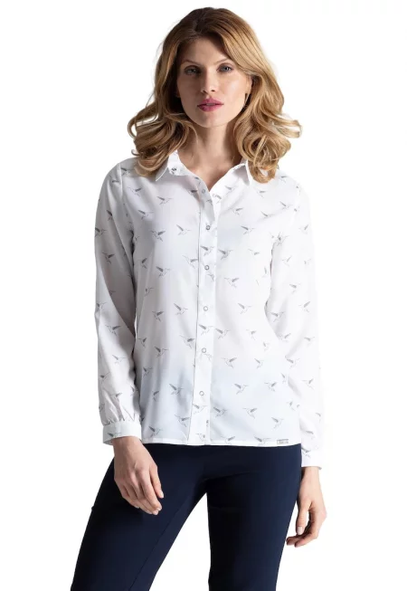 Елегантна риза  M284 - полиестер - екрю - стандартна кройка - дълъг ръкав