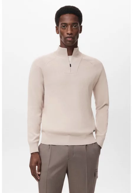 Фино плетен пуловер с къс цип