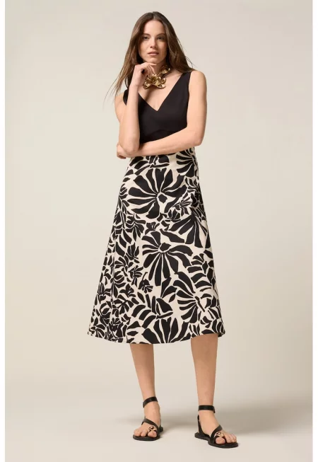 Флорална шпиц рокля - Черен/Крем