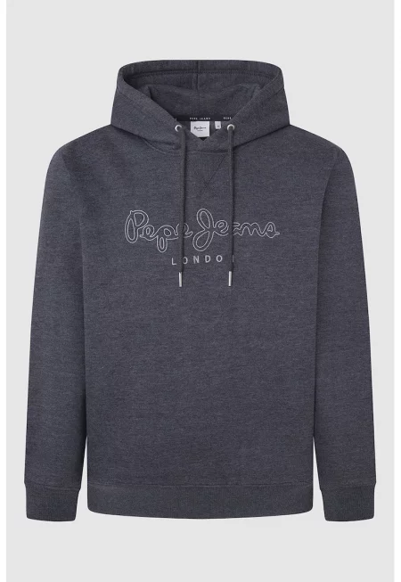 Худи с цип и лого - Меланж тъмно сиво