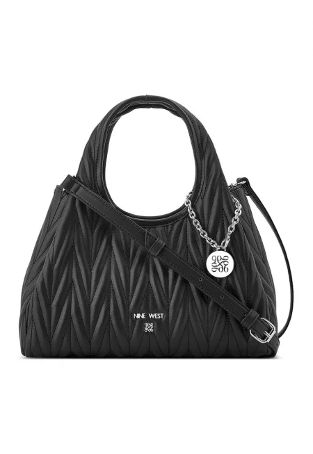 Капитонирана чанта за рамо с регулираща се презрамка - Черен