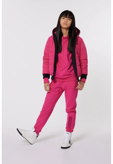 Капитонирано зимно яке с двулицев дизайн - Черен/Фуксия