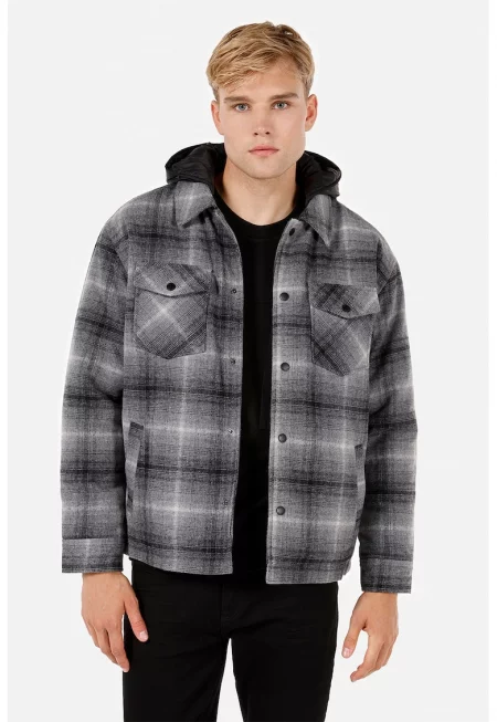 Карирано яке с капси - Черен/Сив