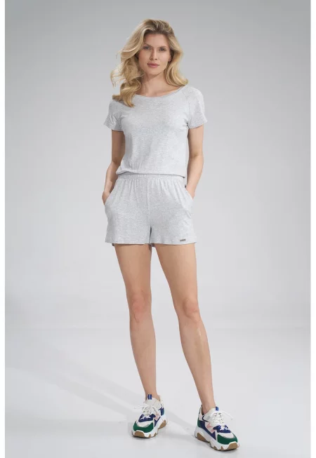 Къс гащеризон -  с къс ръкав - удобен - светлосив - изработен от вискоза -