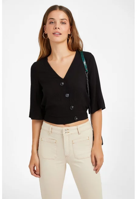 Къса блуза с асиметрични копчета