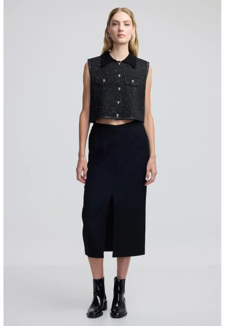 Къса блуза с лурекс - Черен/Сребрист