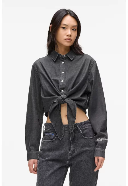 Къса риза с връзки - Tъмносив