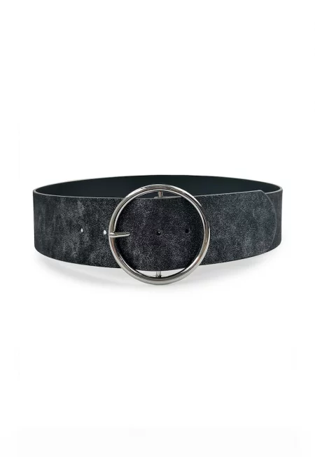 Колан от еко кожа с овална тока - Антрацитно сиво