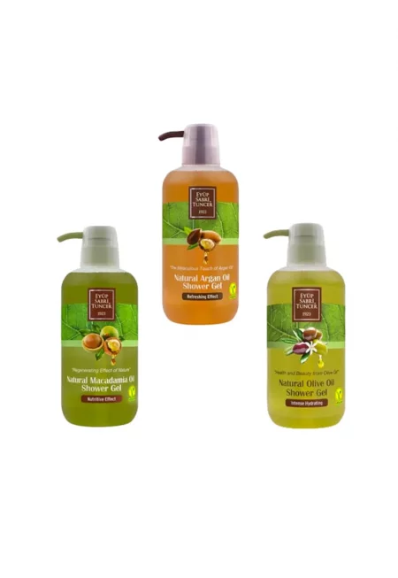 Комплект Eyup Sabri Tuncer Olive Oil душ гел 600 мл - душ гел макадамия 600 мл - душ гел арган 600 мл