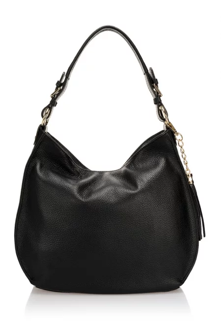 Кожена чанта hobo - Черен - 28 x 36 x 13 CM