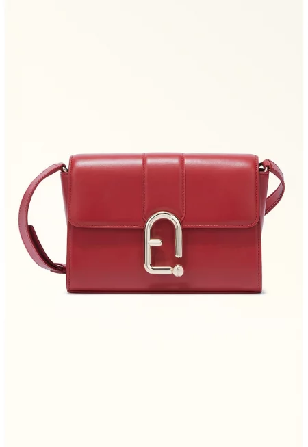 Кожена чанта през рамо с лого - Червен