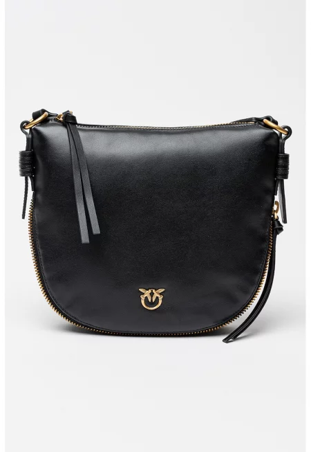 Кожена чанта през рамо с регулируема презрамка - Черен