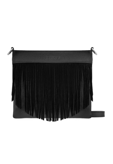 Кожена чанта през рамо с ресни