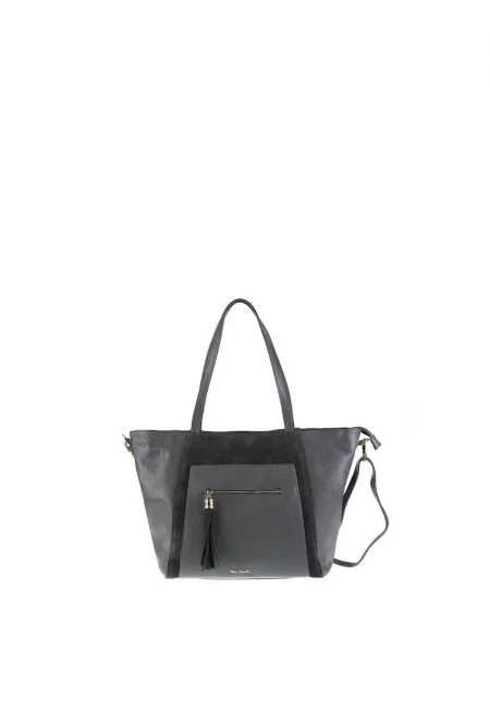 Кожена чанта за рамо с пискюли - Сив