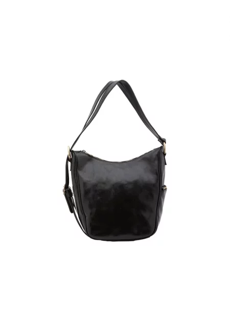 Кожена Хобо чанта - Черен