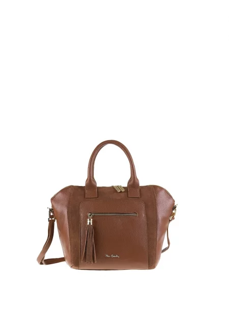 Кожена ръчна чанта Silvana с велур и допълнителна презрамка