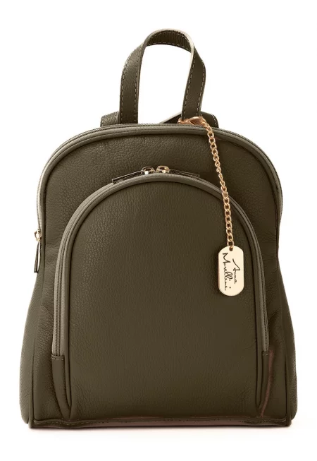 Кожена раница Breta с преден джоб - Тъмно каки