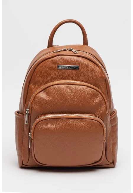 Кожена раница с външни джобове - Карамел