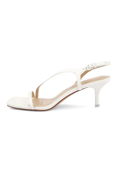 Кожени сандали с класически ток - Бял
