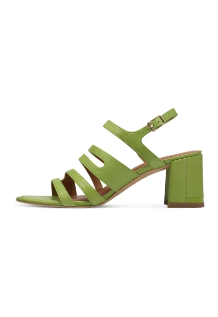 Кожени сандали с масивен ток - Лайм зелено