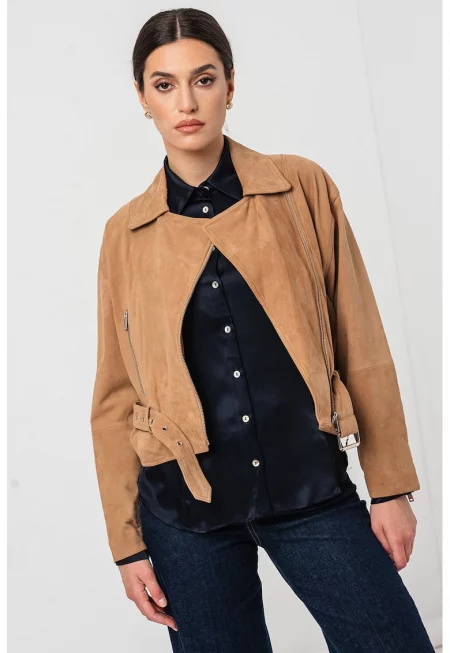 Кожено яке от набук с раздвоен ревер