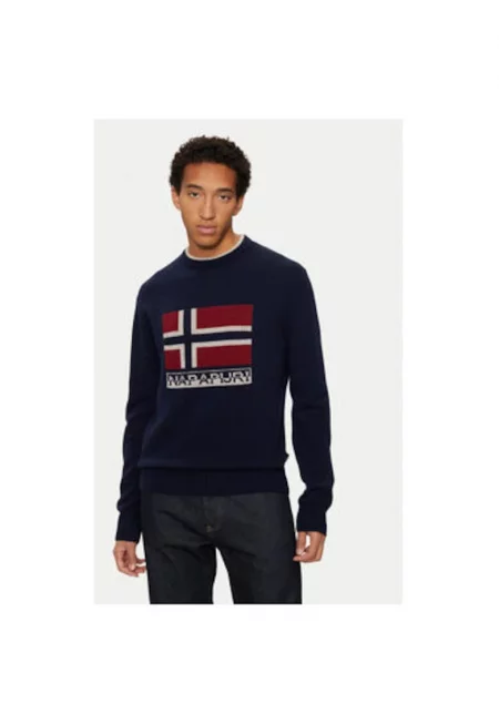 Мъжки пуловер -  304198557 - Вълна/Полиамид - Син