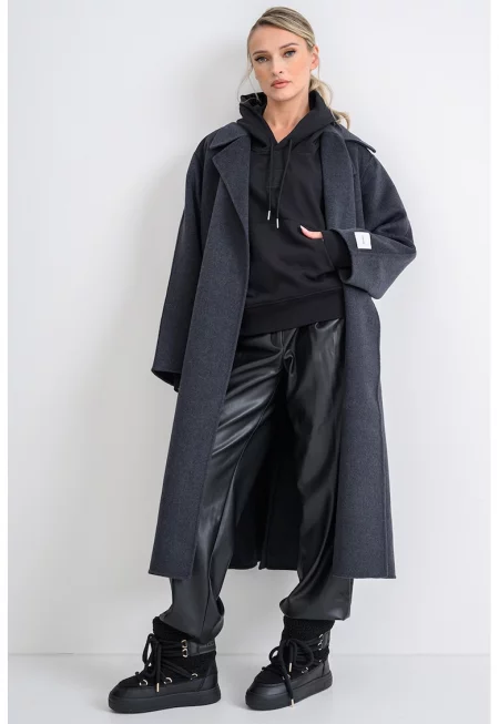 Палто Hero с вълна с колан - Tъмносив