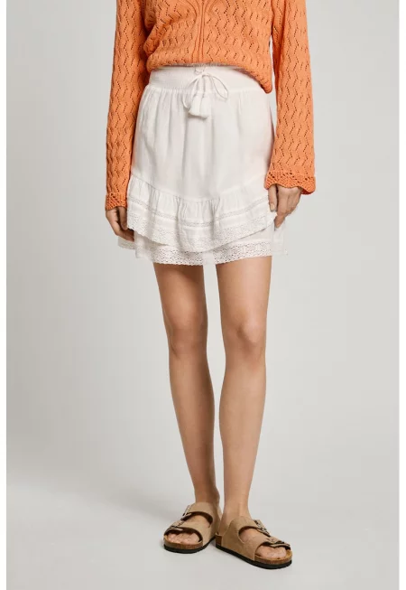 Памучна пола с висока талия - Мръснобял