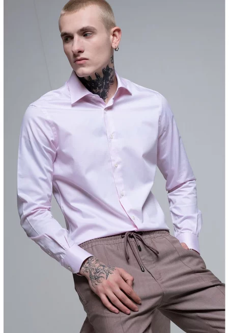 Памучна риза с дълги ръкави - Розово