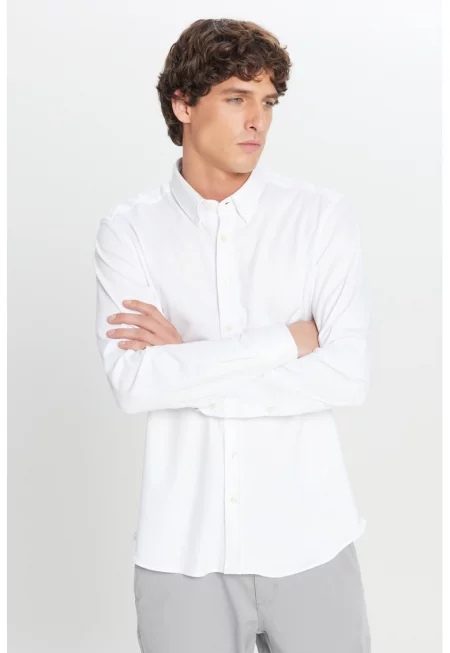 Памучна риза с изчистен дизайн - Бял