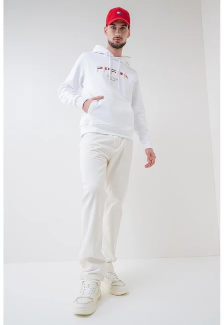 Памучно худи с лого - Бял