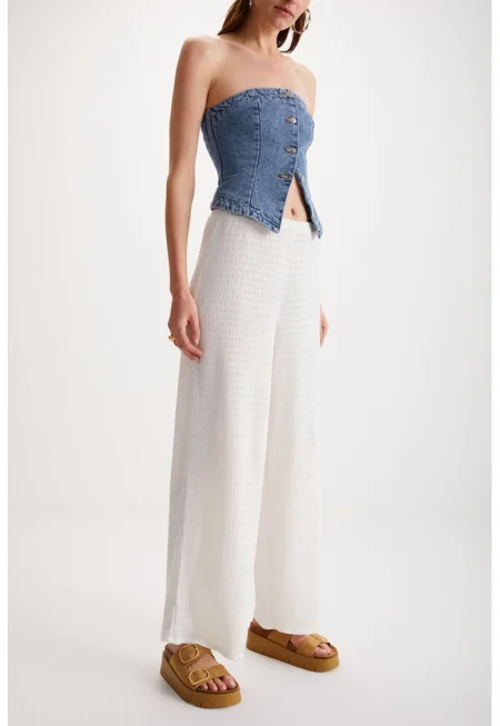 Панталон с широк крачол - Бял