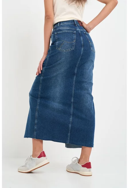 Пола от деним с фронтален шлиц - Син меланж