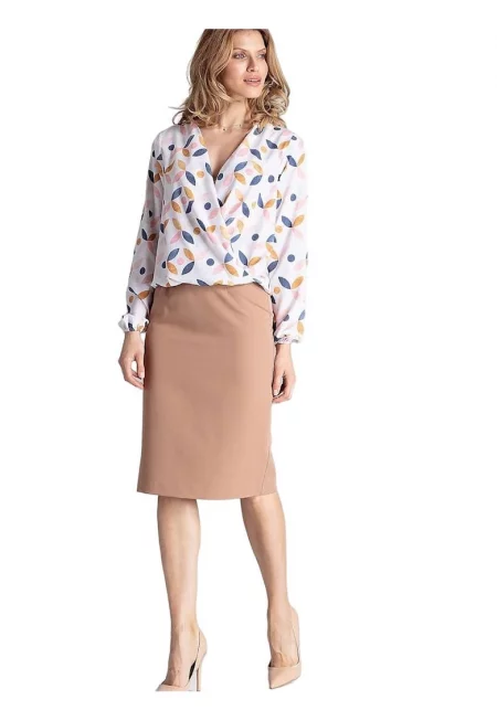 Пола тип молив  кафява - без джобове - припокриващ се отвор - полиестер 65% - вискоза 35%