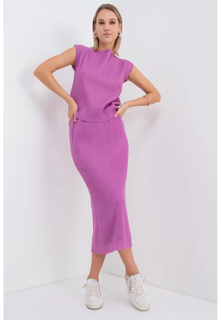 Права миди рокля Gisella с еластична рокля - Светлорозов