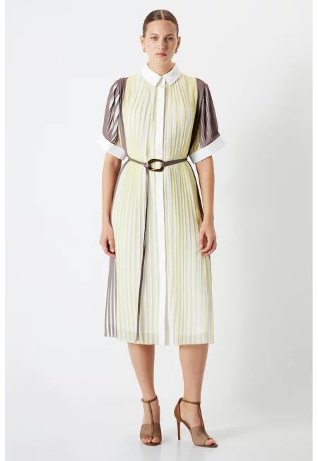 Права рокля на райе - Жълт/Тъмнокафяв