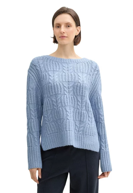 Пуловер с вълна - Пастелносин