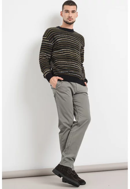 Раиран пуловер Aturn с вълна - Черен/Сив/Тъмно каки