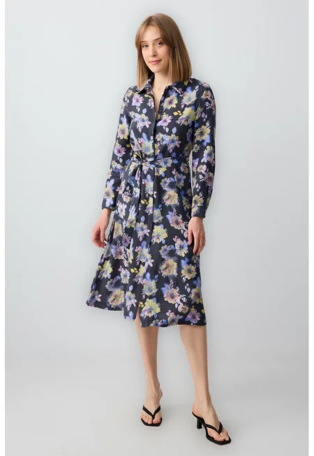 Разкроена флорална рокля с модал - Розово/Тъмносин